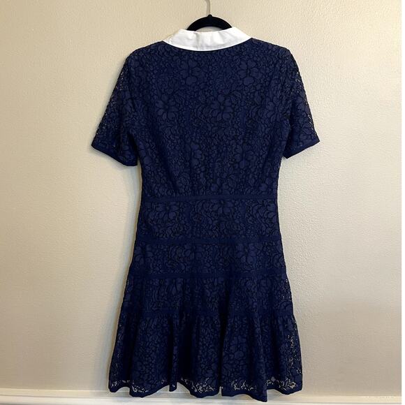 Draper James Meadow Lace Dress Navy Lace Collared Fit Flare Knee Length Size 6 - Picture 5 of 13